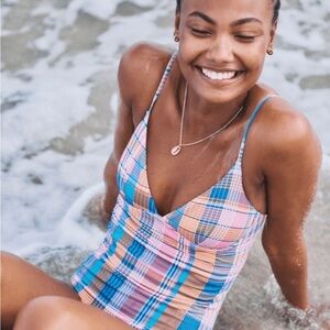 Vineyard Vines Amagansett Underwire One Piece Swimsuit/ Plaid/ Malksrd Blue/ XXS